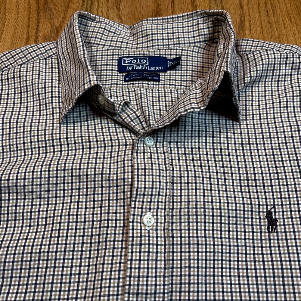 Vintage Polo Ralph Lauren Shirt Men's 2XL Lowell Sport Long Sleeve Brown Plaid